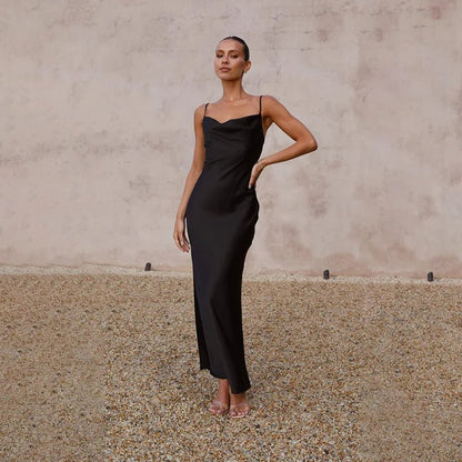 Backless Silky Maxi Dress with Side Split