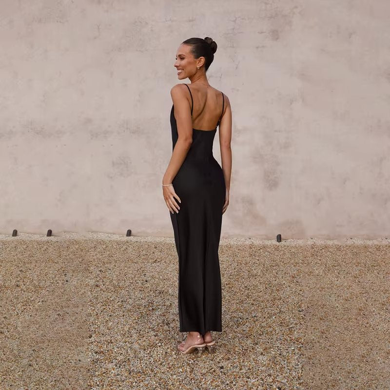 Backless Silky Maxi Dress with Side Split