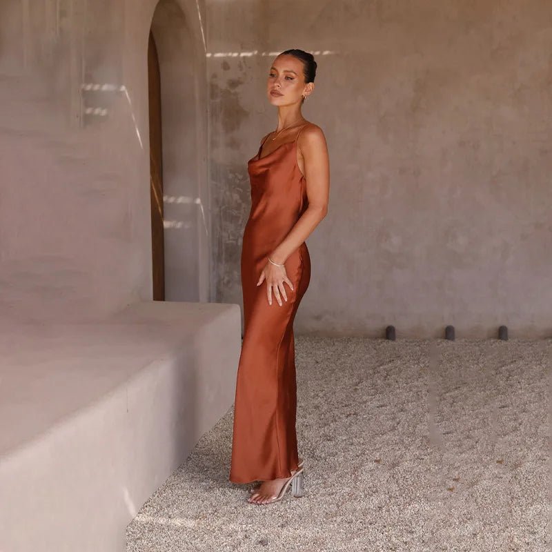 Backless Silky Maxi Dress with Side Split