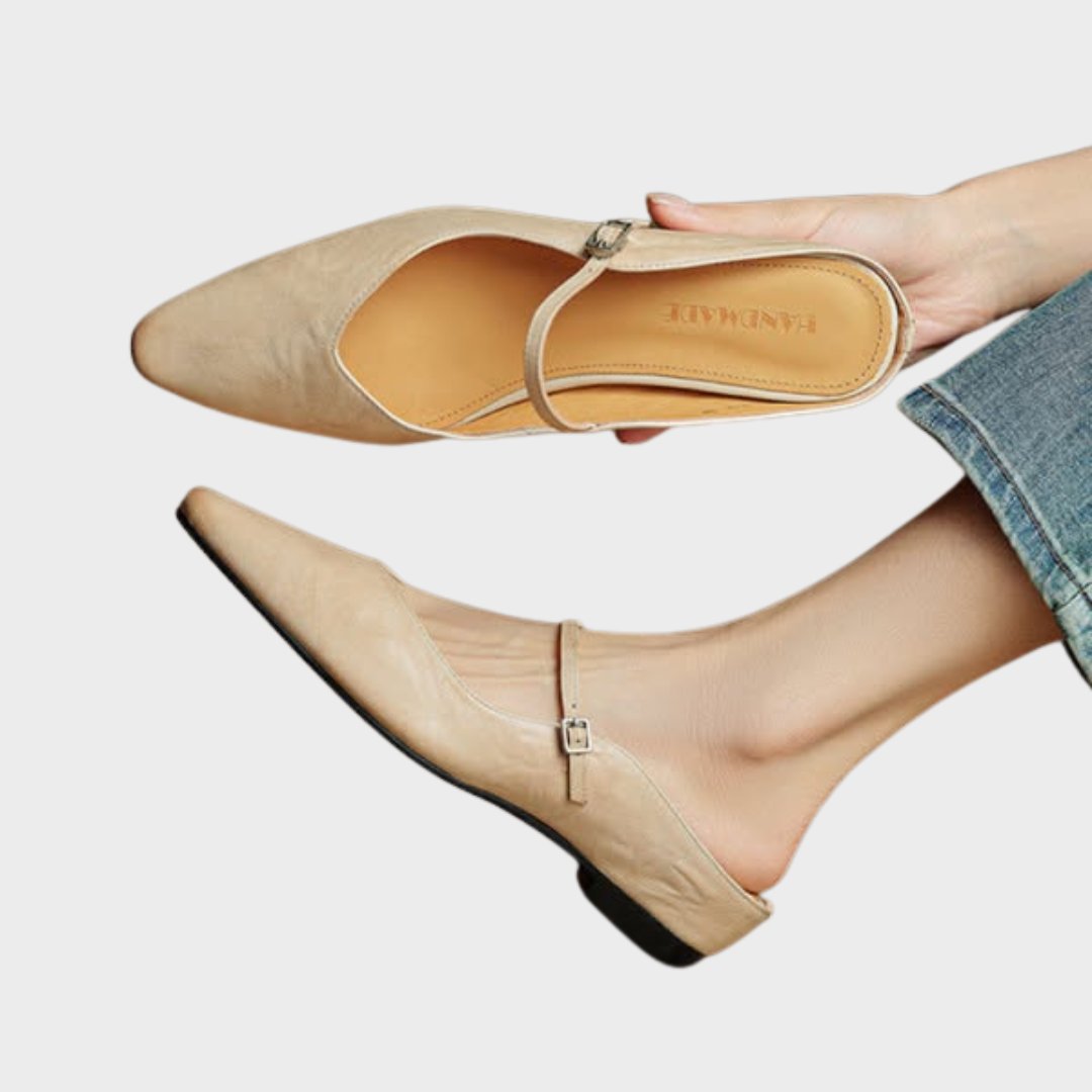 Buckled Pointed-Toe Slip-On Mules