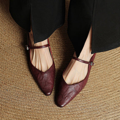 Buckled Pointed-Toe Slip-On Mules