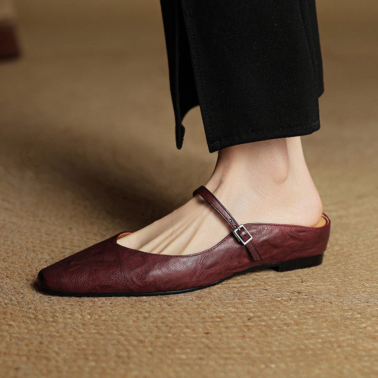 Buckled Pointed-Toe Slip-On Mules