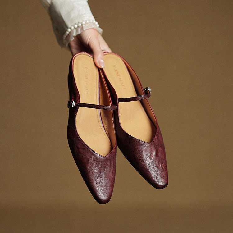 Buckled Pointed-Toe Slip-On Mules