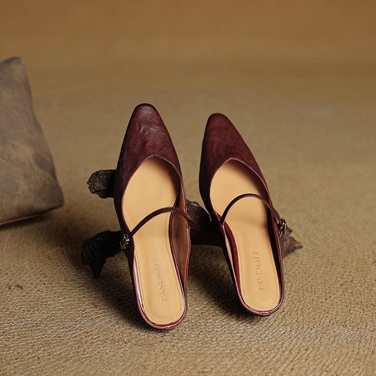 Buckled Pointed-Toe Slip-On Mules