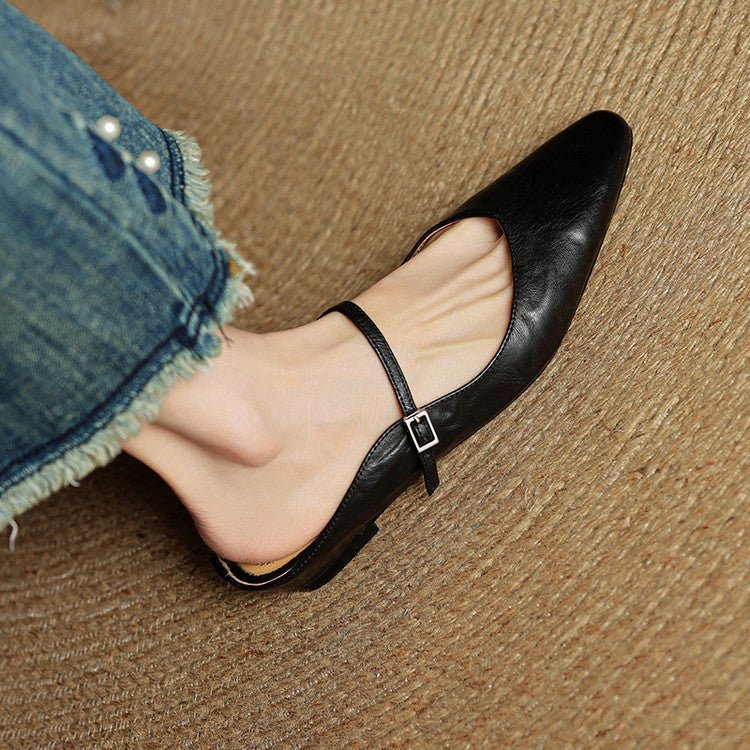 Buckled Pointed-Toe Slip-On Mules