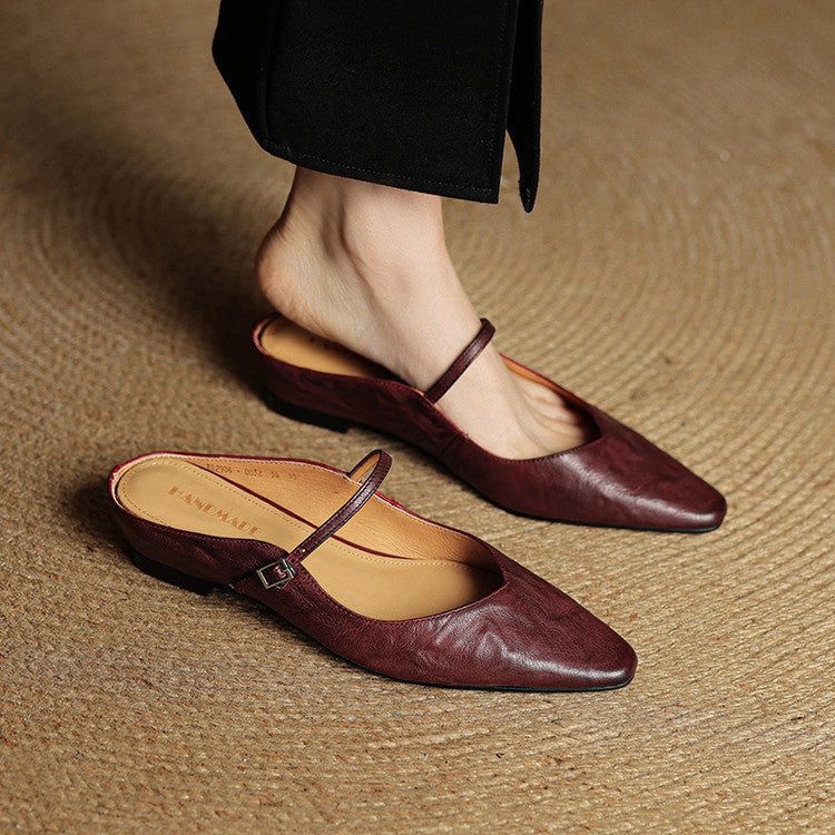 Buckled Pointed-Toe Slip-On Mules
