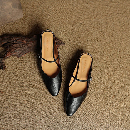 Buckled Pointed-Toe Slip-On Mules