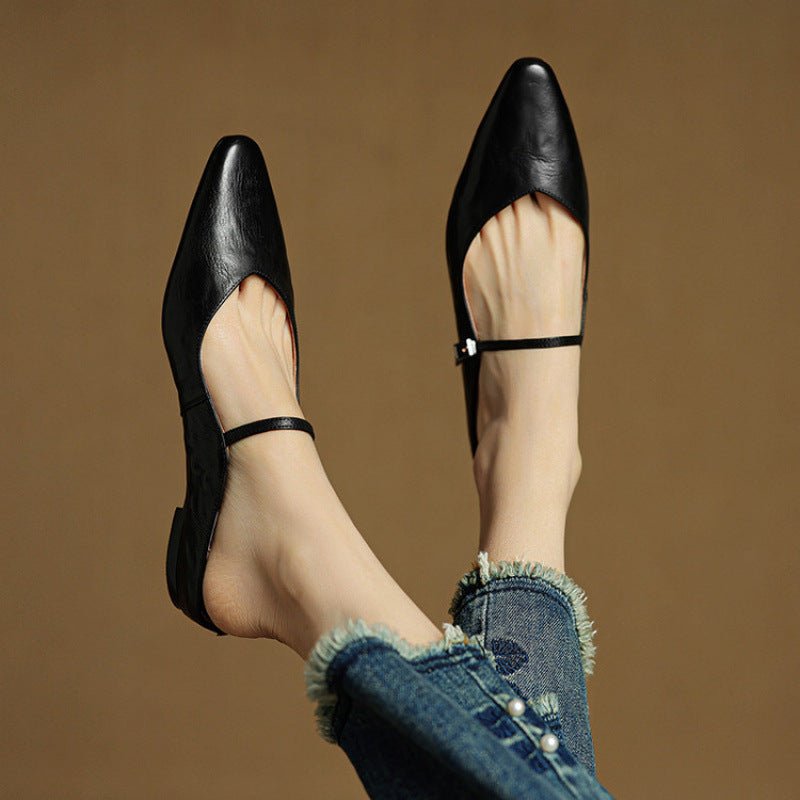 Buckled Pointed-Toe Slip-On Mules
