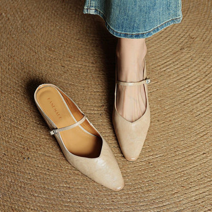 Buckled Pointed-Toe Slip-On Mules