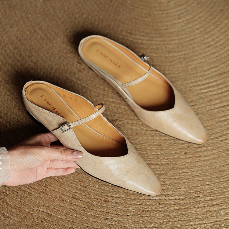 Buckled Pointed-Toe Slip-On Mules