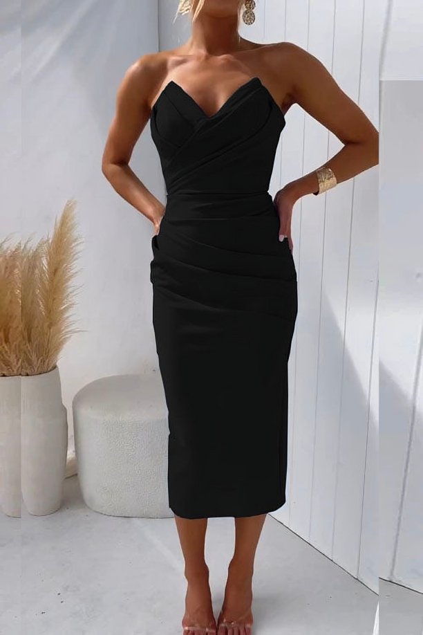 Ruched Sweetheart Strapless Midi Dress