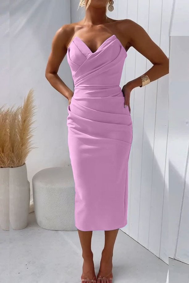 Ruched Sweetheart Strapless Midi Dress