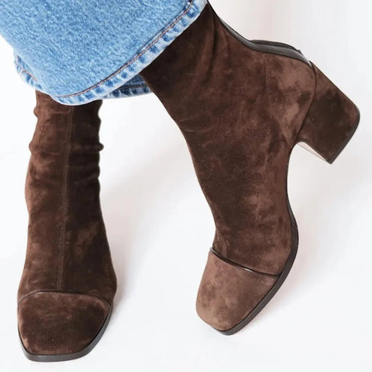 Square Toe Faux Suede Block Heel Knee-High Boots