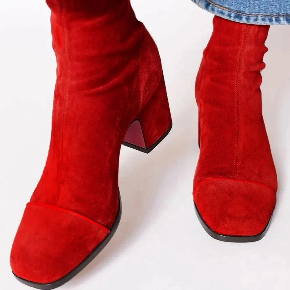 Square Toe Faux Suede Block Heel Knee-High Boots