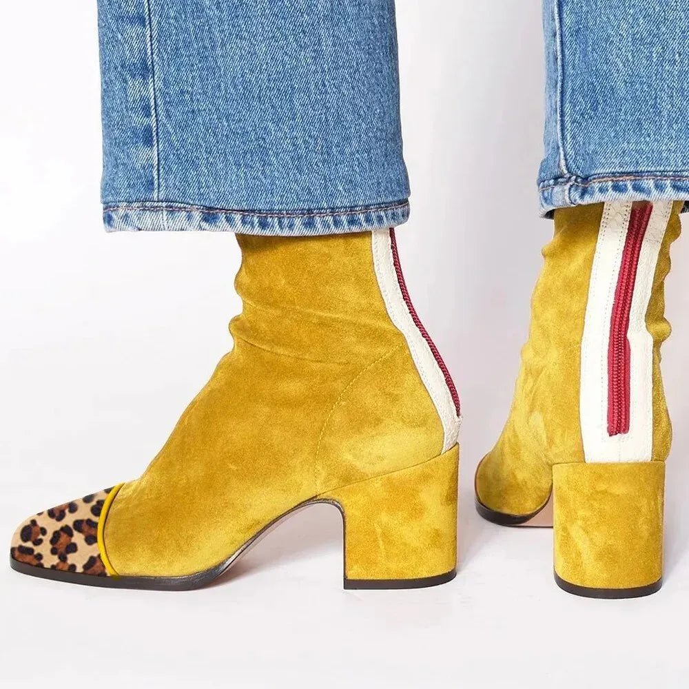 Square Toe Faux Suede Block Heel Knee-High Boots
