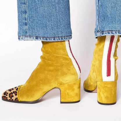 Square Toe Faux Suede Block Heel Knee-High Boots