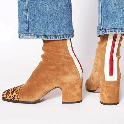 Square Toe Faux Suede Block Heel Knee-High Boots