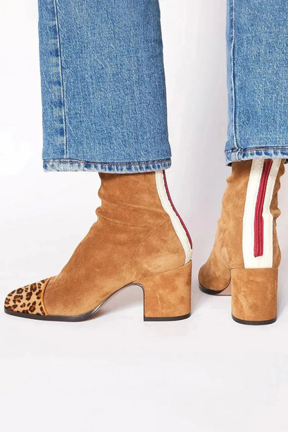 Square Toe Faux Suede Block Heel Knee-High Boots