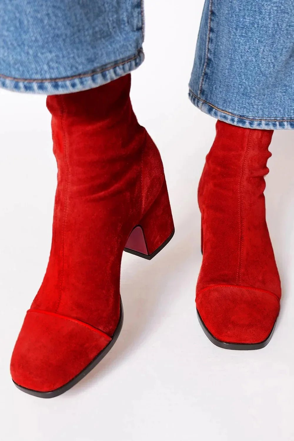 Square Toe Faux Suede Block Heel Knee-High Boots