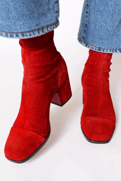 Square Toe Faux Suede Block Heel Knee-High Boots