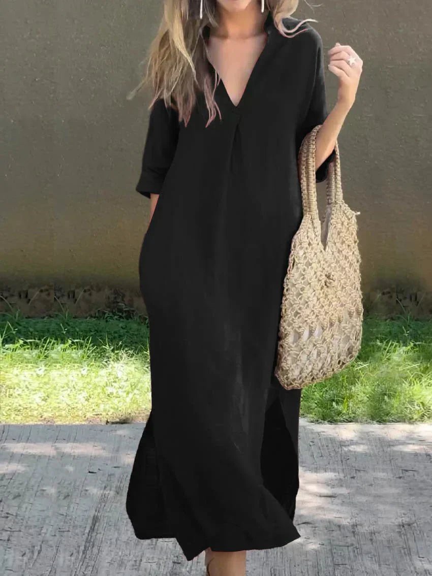 Breezy V-Neck Linen-Cotton Maxi Dress