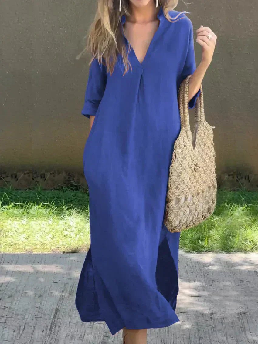 Breezy V-Neck Linen-Cotton Maxi Dress