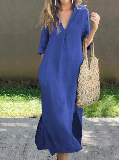 Breezy V-Neck Linen-Cotton Maxi Dress