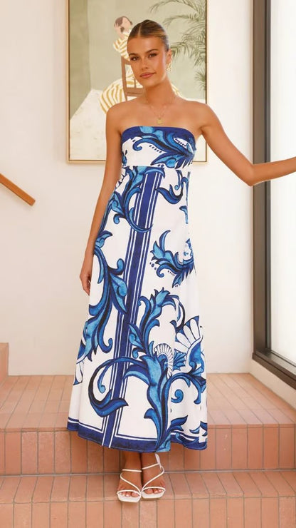 Boho Print Strapless Maxi Dress