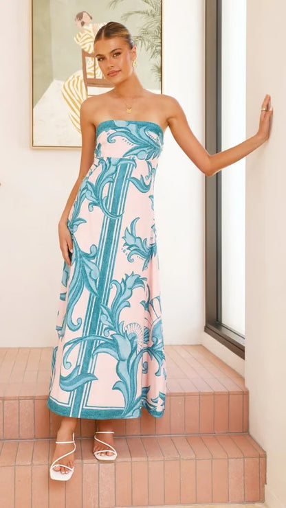Boho Print Strapless Maxi Dress