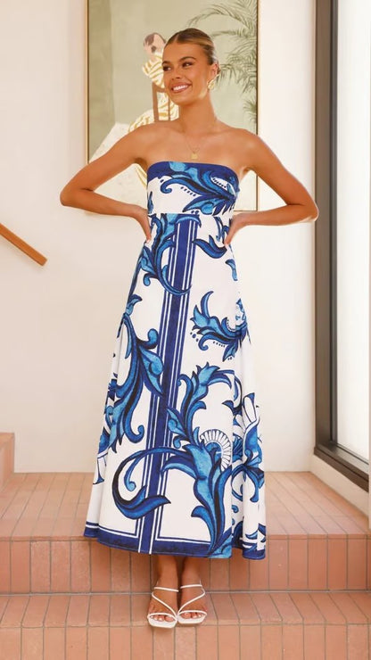 Boho Print Strapless Maxi Dress