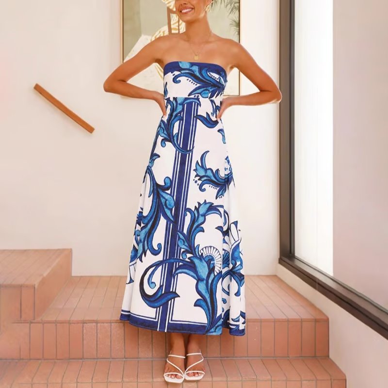 Boho Print Strapless Maxi Dress