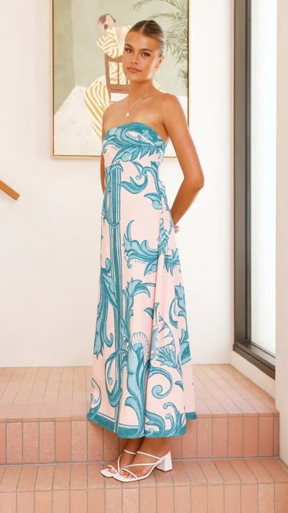 Boho Print Strapless Maxi Dress