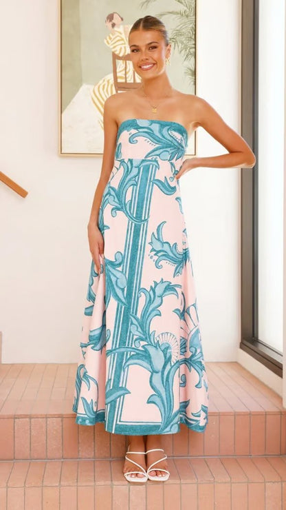 Boho Print Strapless Maxi Dress