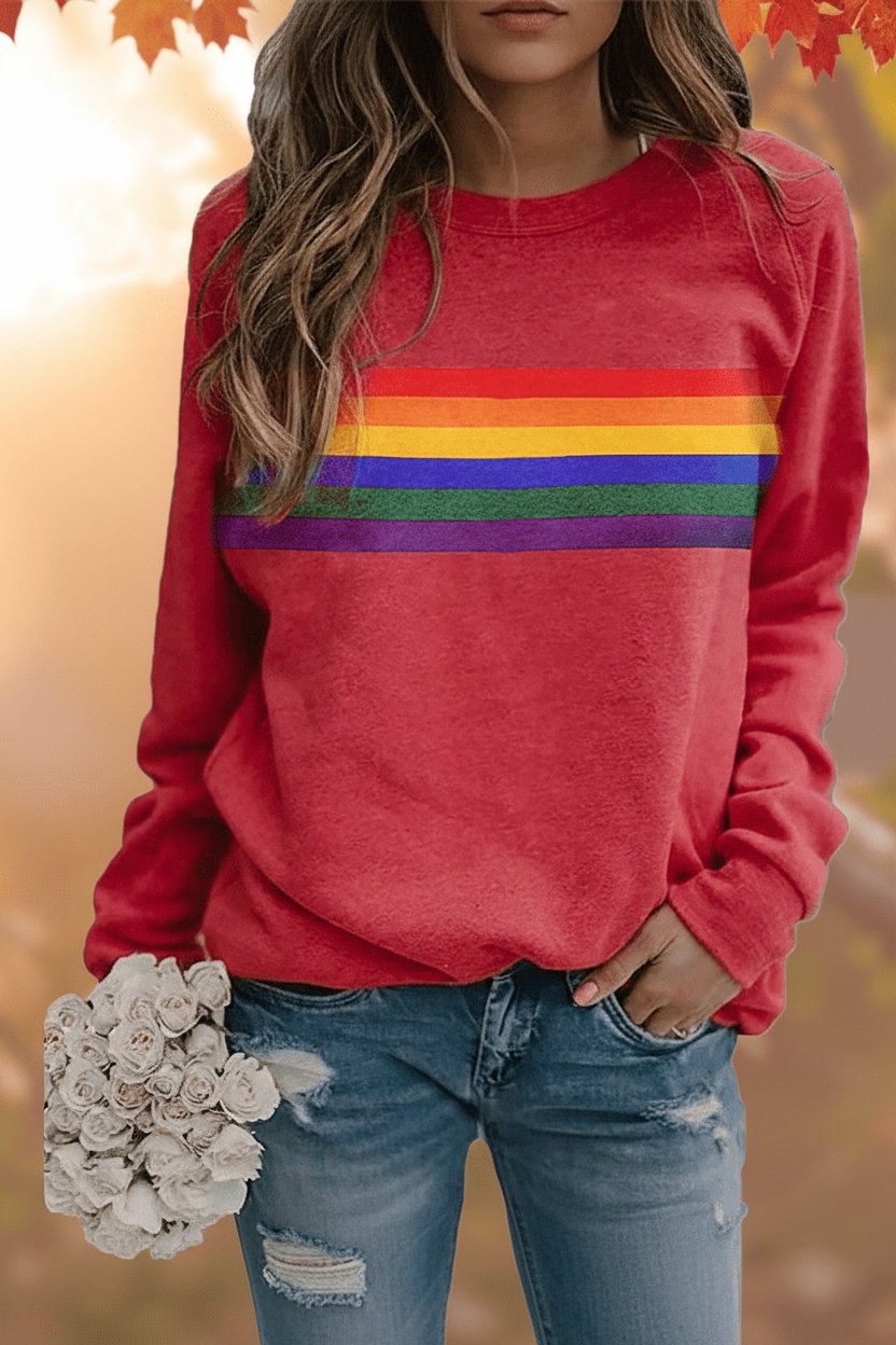 Vintage Rainbow Stripe Relaxed Crew Neck Sweatshirt