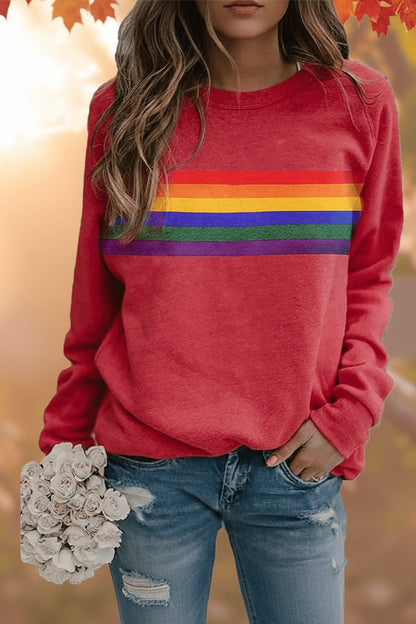 Vintage Rainbow Stripe Relaxed Crew Neck Sweatshirt
