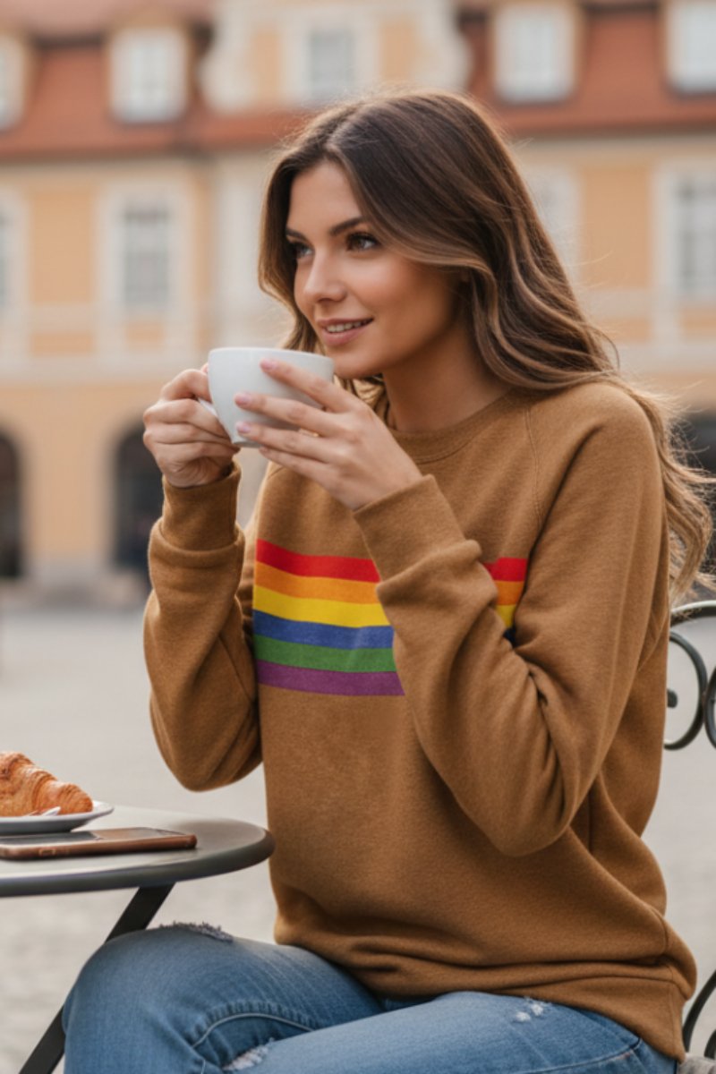 Vintage Rainbow Stripe Relaxed Crew Neck Sweatshirt