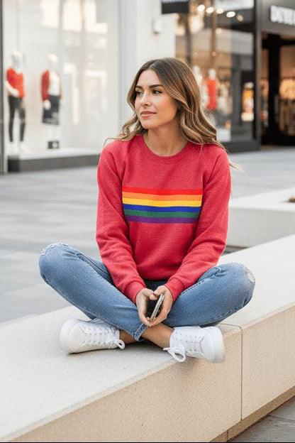 Vintage Rainbow Stripe Relaxed Crew Neck Sweatshirt