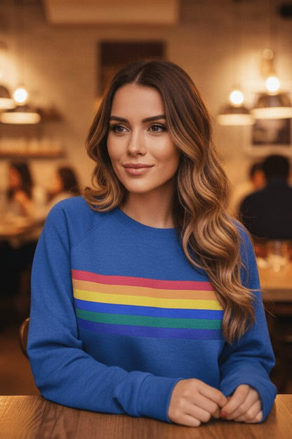 Vintage Rainbow Stripe Relaxed Crew Neck Sweatshirt
