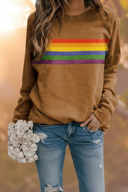 Vintage Rainbow Stripe Relaxed Crew Neck Sweatshirt