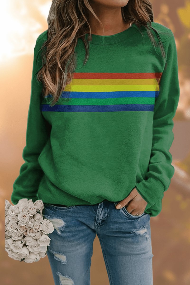 Vintage Rainbow Stripe Relaxed Crew Neck Sweatshirt