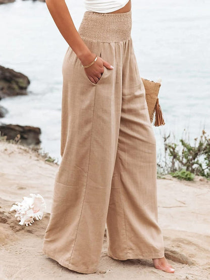 Women's High-Waisted Linen-Blend Wide-Leg Pants