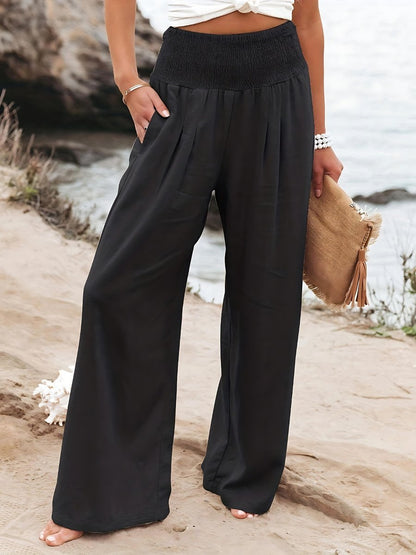 Women's High-Waisted Linen-Blend Wide-Leg Pants