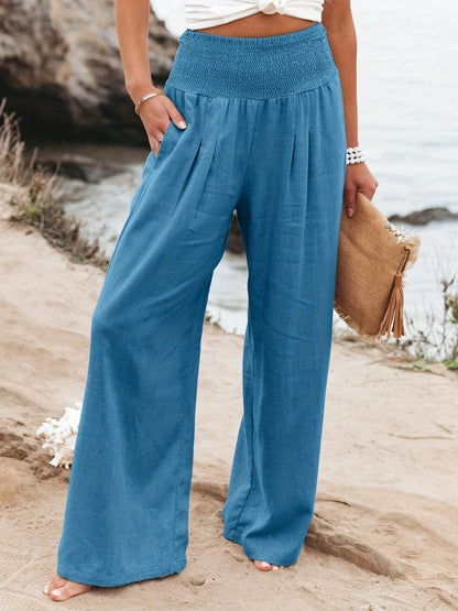 Women's High-Waisted Linen-Blend Wide-Leg Pants