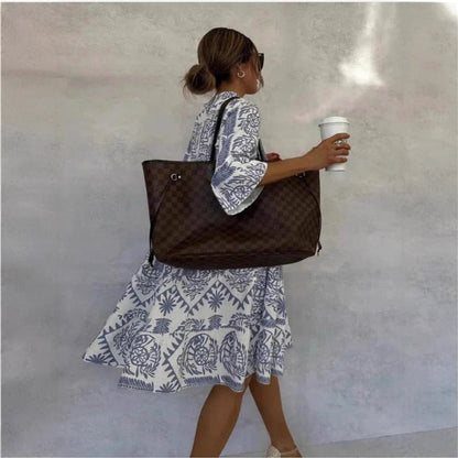 Flared Mediterranean Print Tunic Dress