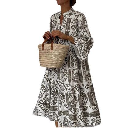 Flared Mediterranean Print Tunic Dress