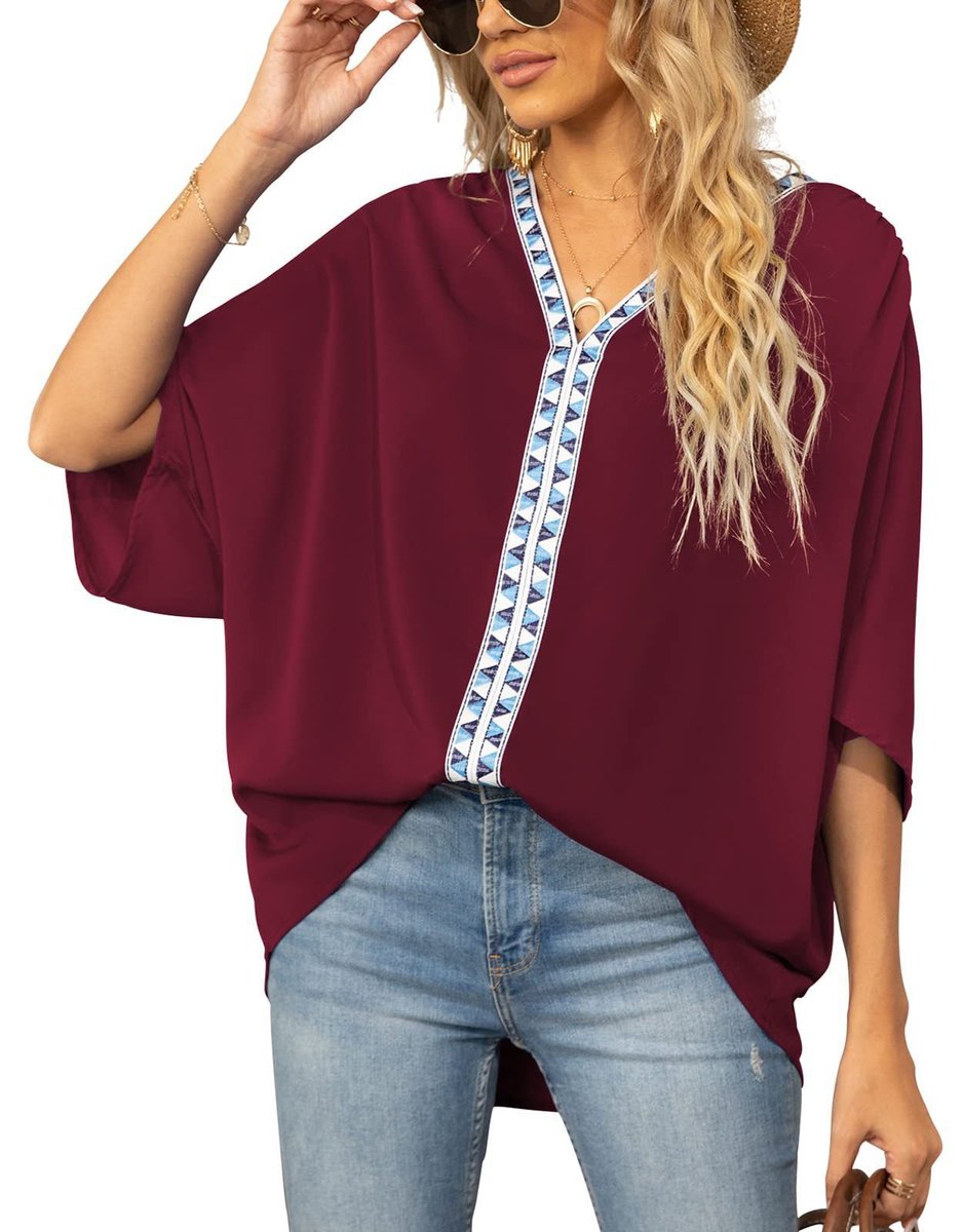 Boho Embroidered V-Neck Tunic Top