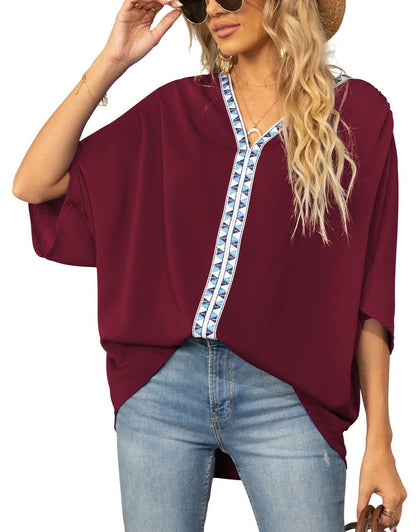 Boho Embroidered V-Neck Tunic Top