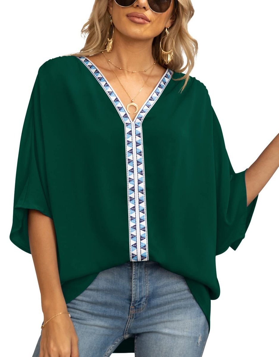 Boho Embroidered V-Neck Tunic Top