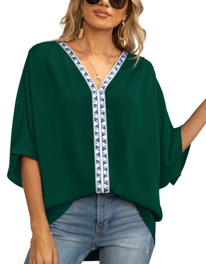Boho Embroidered V-Neck Tunic Top