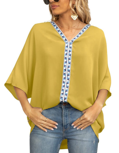 Boho Embroidered V-Neck Tunic Top